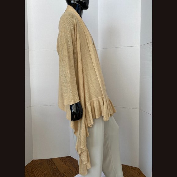 Lauren Ralph Lauren Buttery Tan Beige Ruffled Hi Lo Knit Cardigan One Size - Picture 3 of 12